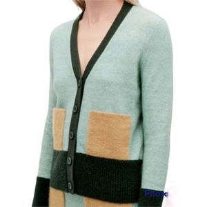 COS Wool & Mohair Colorblock Neutral Earthy Tones Button-up Cardigan